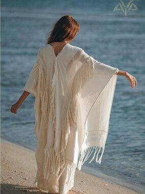 AYA Sacred Wear Black Boho Poncho Long Boho Cardigan Coverup Robe Handmade